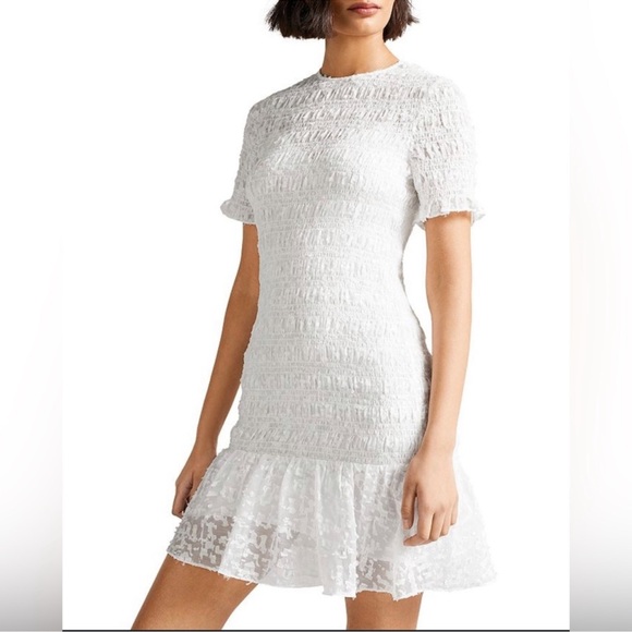 Ted baker London white tildra smoked fit and flare mini dress size large 10 nwt - Picture 1 of 11